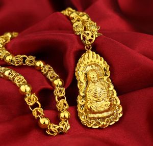 Personalized Mens Goldlike Necklace Son CopperPlated Gold Guanyin Buddha Pendant Simulation Golden Flower Line Dragon Head Neckl6114513