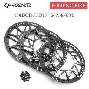 Parts PROWHEEL 130BCD Folding Bike Chainring 56T/58T/60T Folding Crankset Sprocket Fold Bicycle Wide Narrow Chainwheel Aluminium Alloy