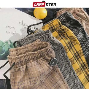 Herrbyxor lappster herr svart harajuku rutiga byxor 2023 män japanska streetwear baggy sweatpants male 5 färger vintage casual byxor d240425