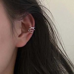 Charm Shiny Crystal Double-Layer Line Clip Earring for Women Girls C Shape Without Piercing Fake Cartilage Ear Cuff Earrings Jewerly