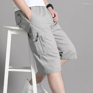 Shorts masculinos carga casual calças de ajuste relaxado com zíper tamanho grande 6xl secagem rápida abaixo do joelho