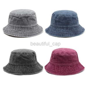 Designer Wide Brim Hats & Bucket Hats Fisherman's hat male spring and autumn washed denim hat hat female cotton outdoor worn-out mountaineering sun hat summer Caps