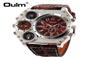 Oulm 1349 Men039s Dual Ruch Sports Watch wojskowy z dekoracją termometru kompasu Czarna tarcza Duża rozmiar 58 cm średnica 5531496