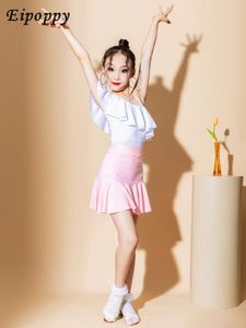 ステージウェアラテンダンス服の女の子の夏の練習服子供のプロのコンペティションストラップスカート