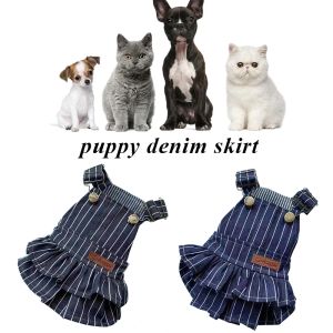 Dresses Dog stripe Dress Jeans Skirt Spring Summer Pet Clothes Cat Puppy Doggy Clothing Tshirt Vest Outdoor Dog Leas Leash Harness Coat