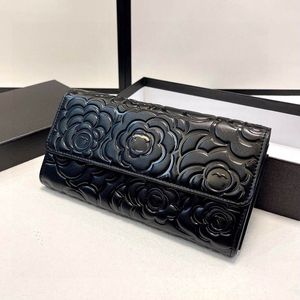 19CM Camellia Twin Fold Women Wallet Designer Bag Leather Luxury Handbag Zipper Coin Purse Vintage Shopping Zipper Card Holder Embossed Letter Key Pouch Sacoche