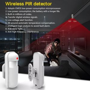 Acessórios Wireless PIR PIR Infravery Motion Sensor Detector de movimento em casa com luz de LED flash para o sistema de alarme de segurança trabalha com pg105 107 108