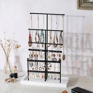 Jewelry Pouches Organizer Tabletop Holder Necklace Bracelet 6 Tier Tree Display Stand With Tray