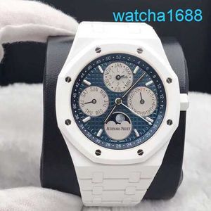 AP Movement Wristwatch Royal Oak Series 26579CB White Ceramic Blue Dial Back Through Perpetual Calendar Male Fashion Leisure Business Sports Mechanical Watch