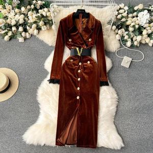 Casual Dresses Women Fashion Bodycon Elegant Velvet Dress Long Sleeve Single Breasted Notched Party Vestidos Female Autumn Clothes Robe