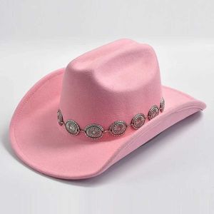 Szerokie brzegowe czapki wiadra kapelusze nowa różowa kowbojska czapka do damskiej kowboju w stylu cowgirl fotograficzne rekwizyty Jazz Hats sukienka sombrero hombre y240425