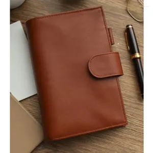 Yiwi Luxe Series A6 A7 A5 Slim Size Rings Planner With Gold Agenda Brown Cowhide Organizer Diary Journal Notepad