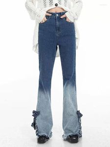 Kvinnors jeans klassiska hög midja mode enkel full längd kvinnor amerikansk vintage chicly delade grundläggande gradient färg casual kvinnlig