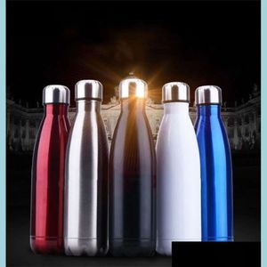 Stainles Wall 350/500/750/1000 ml flaskor Dubbel stålvattenflasktermos Keep and Cold Insated Vacuum Flask Sport 24cm D3 DR DHQDE