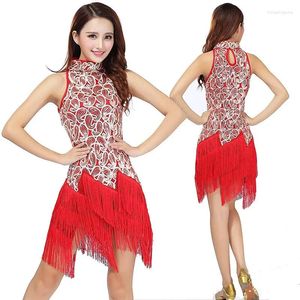 Bühnenbekleidung lateinischer Übung Tanz Ballsaal Fransenkleid für Frauen Pailletten Rock Performance Kostüm Bellydancing Dancer Kleidung