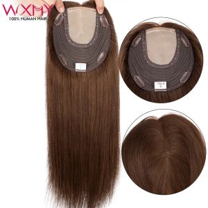 Toppers Straight Virgin Human Hair Toppers For Women 7x8 Jewish Women Toupee Hairpieces With 4 Clip Ins Hair Extensions Lace & PU & Weft