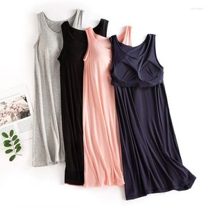 Women's Sleepwear Modal Summer Tank Tops With Chest Cushion Cup Cover One Piece Home Female Underwear Pajamas Nightgowns