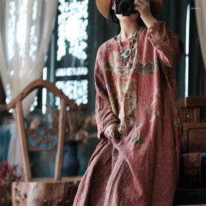Abiti casual Giovaro da donna con lino vintage Abito color patchwork abito o-collo lungo abiti autunnali 2024 in stile cinese sciolto