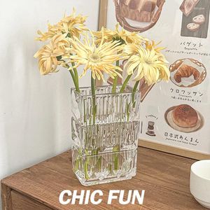 Vases Large Transparent Straight Glass Vase Wholesale Living Room Floor Rich Bamboo Flowers Hydroponic Flower Decoration Ins Wind