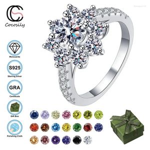 Cluster Rings Cocosily Multicolor 1CT D Color Moissanite S925 Sterling Silver Women's Ring Petal Sunflower Style Personligt mode