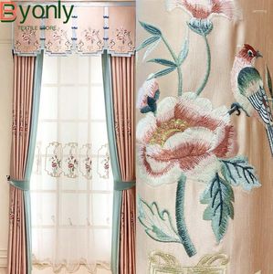 Curtain Chinese Pink Flower And Bird Embroidery Window Screen Thickened Curtains For Living Room Bedroom French Balcony