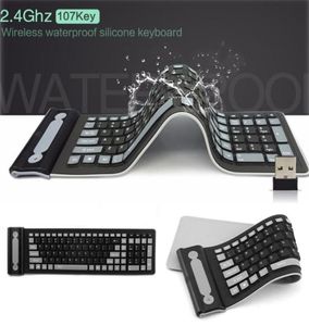 Faltbare Silikon -WLAN -Tastatur 24G USB Flexible wasserdichte schlanke universelle Stille Roll -Up -Tastatur für PC -Laptop 2106101743756