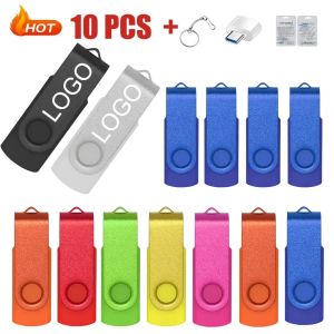 ドライブ10pcs/lot Rotable USB Flash Drive 2.0ペンドライブ64GB 32GB 16GB 8GB 4GB Pendrive USBメモリスティック写真ギフト用の無料ロゴ