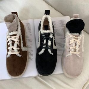 Lässige Schuhe Corduroy Winter Baumwolle Frauen 2024 Fleeces Sneakers bequeme Lambsweool Moccasins Frau Pelz Flats Schnüre-up warme Plüsch-Ladung