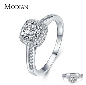 Modian äkta 925 Sterling Silver Round Clear Cubic Zirconia förlovningsringar för kvinnor Bröllopslöfte uttalande smycken gåva3156828