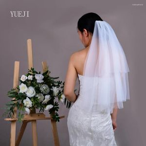 Bridal Veils Yueji Double Simple Veil Biała maska ​​z kości słoniowej Krótka sukienka akcesorium ślubnego 2024 Bride Tiara Para Novia de Boda YJ28