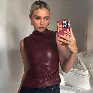 CUTENOVA Women Y2K Vintage Pu Simple Basic Tank Top High Waist Skinny Shrunk Slash Cut Sleeveless Tops Versatile Shirts 240408