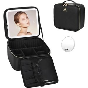 Relave Travel Makeup Bag With LED Mirror Cosmetic Bag Organizer Bag Makeup Case With Lighted Mirror 3 Color Lights Portable 240422