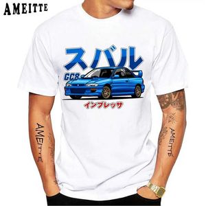 Herr t-shirts nya sommarmän kort slve gc8 impreza wrx sti t-shirt harajuku japan bil design vit casual pojke t topp t240425