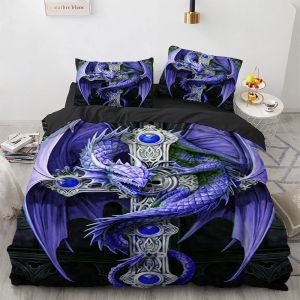 Uppsättningar gotisk drake täcke omslagskuddar 3d djurmönster queen sängkläder täcke täcke set comforter säng cover bäddsålar king dubbel