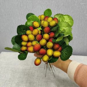 Flores decorativas 12pcs 9 cabeças de morango artificial frutas de Natal Plantas em vaso de plantas domésticas varanda de casamento ornamentos s