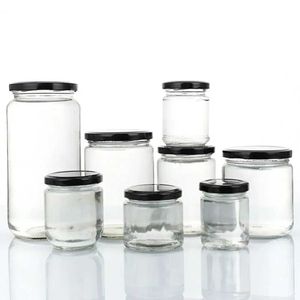 Förvaringsflaskor burkar 1 bit glasburk med svart lufttätt lock cirkulärt matlagring mason kök 100 ml 150 ml 195 ml 240 ml konserverad behållare H240425