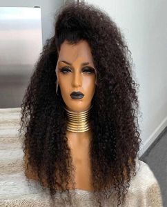 Afro kinky curly 13x4 spets främre peruker djupt våg ombre jungfruliga hårhår brasilianska blekt knutar före plockade med babyhår 130 13382427