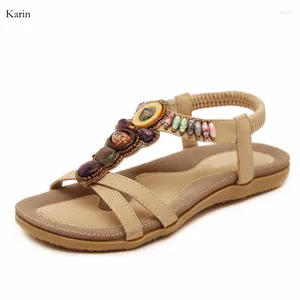 Casual Shoes Bohemian Gemstone Beaded Slippers Summer Beach Sandals Ladies Flat