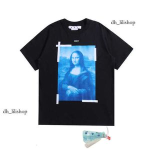 Off Whiteshirt Mens T-shirty marka OW Off Mona Lisa Malowideł olejka Strzała Mężczyźni i kobiety Mężczyźni i kobiety swoboda duża luźna koszulka 898