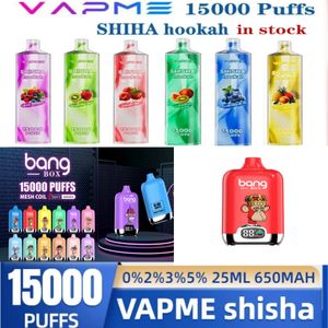 Puff Puff Papme Shisha 15000 Puffs Puff 15k Vapes descartáveis Pen Puff 15000 Puff Vape Bang 24ml Cartuchos preenchidos Pod 650 Mah