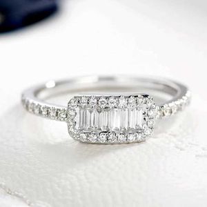 Band Rings 925 Real Sterling Silver in Engagement Ring for Women Rectangle Shape Prong Setting Clear Cubic Zirconia Gift H240425