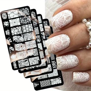 Art 5 fogli di fogli di pizzo piatti di timbratura per unghie mandala modelli di francobolli per nail art geometrici Strumenti di manicure polacco