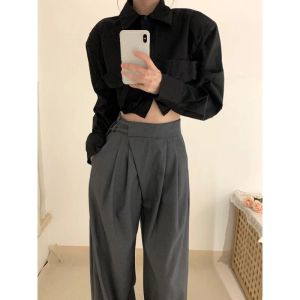 Capris Deeptown Slacks Office Classic Suit Pants for Women Korean Moda Cinza High Caist Palazzo Palazzo Elegante Fluido Vintage Calça