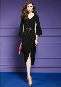 Sukienki imprezowe Czarne, szczupła sukienka wieczorowa Vestido de Festa Golden Caired 2024 Graduation Eleganckie szarfy formalne