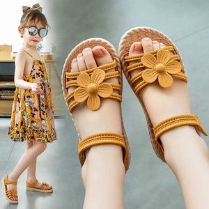 Sandals Girls Sandals Childrens Fashion Soft Sole Princess Shoes Kids 2023 New Summer Sandals Flat School Shoes Baby Girls Shoes 240423