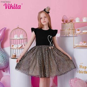 Vestidos de menina Vikita Girls Prom Voil Birthday Party Performance Festival Elegant lantejous Princess Dresses Kids Flare Mesh Mesh Tulle Dressl2404