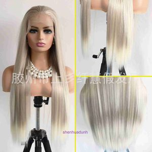 Finest Wig Hairstyles For Women Fashionable front lace wig for women with free color mixing long straight hair and fiber headband Wigs