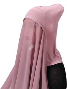 Hijabs 175x70 cm Instant Chiffon Hijab Muslim Inner pannband Kvinnor CAP Bonnet Långt sjal med Jersey Underscarf Neck Cover Headwrap D240425