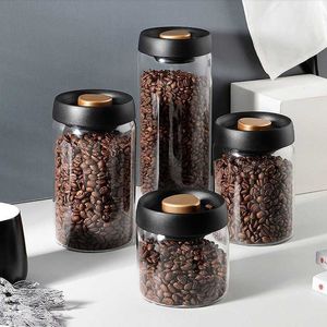 Storage Bottles Jars Coffee beans vacuum sealed jar transparent glass food storage household moisture-proof air extraction airtight container H240425 01YJ