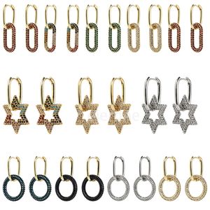 Brand Gold Color Geometric Oval Rectangle Earrings For Women Zircon Wedding Jewelry Elegant Female Dangle Earings